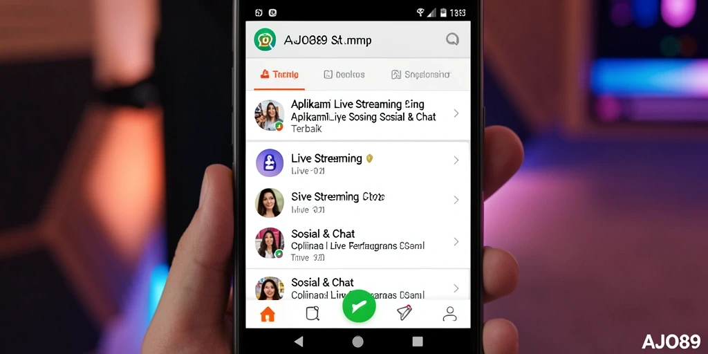Antarmuka aplikasi AJO89 untuk Live Streaming yang interaktif dan menarik.