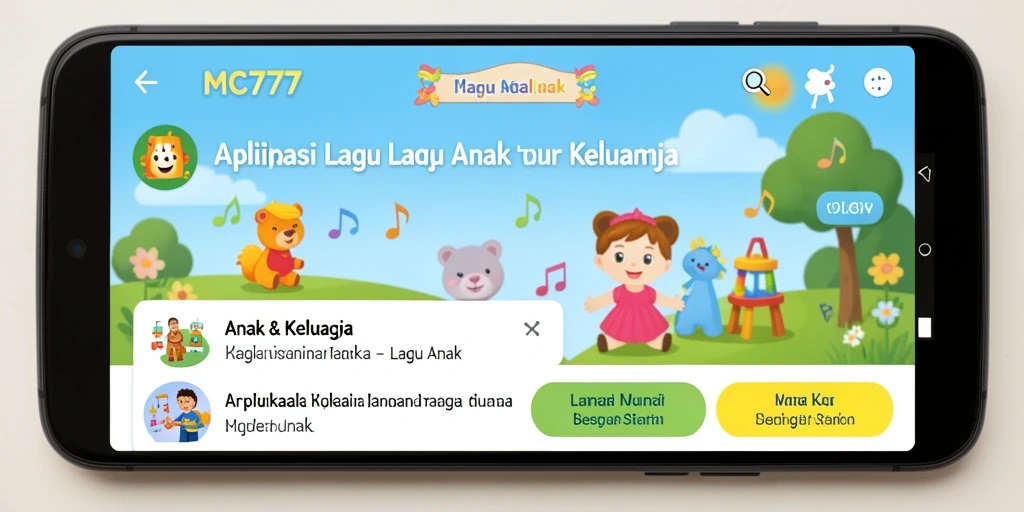 Antarmuka menarik dari aplikasi Lagu Anak MC777 yang mudah digunakan.