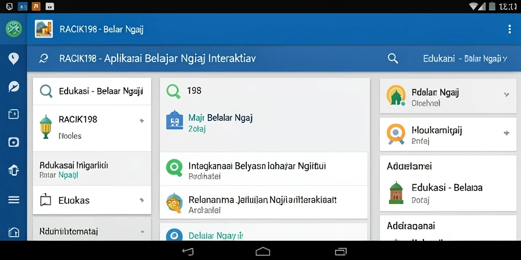 Antarmuka aplikasi RACIK198 yang menarik dan interaktif untuk belajar ngaji.